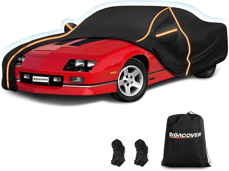 BIGACOVER Car Cover for Chevy Camaro 1982-2002, Waterproof 210D Oxford Cloth and Cotton Cover Outdoor Full Car Covers with Zipper Windproof Heavy Duty All Weather with Wind, Sun, UV and Dust Protectio - Image 1